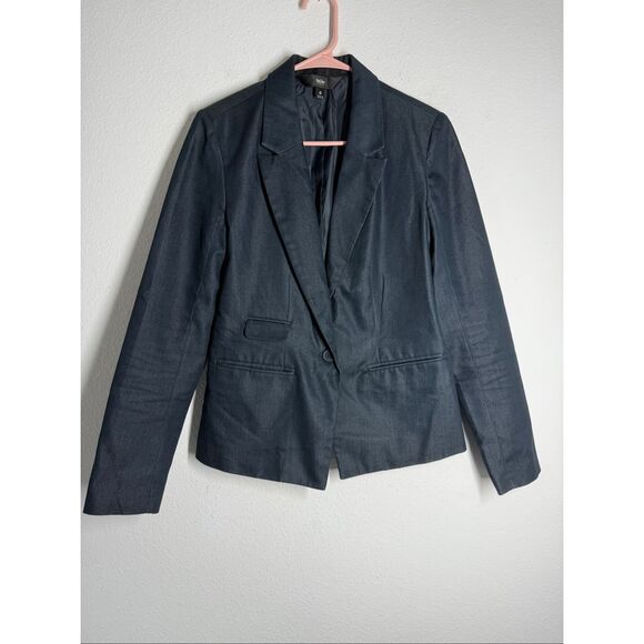 Mossimo Women's Denim Effect 1 Button Cotton Blend Blazer Sz 6 Graphite Blue - Picture 1 of 9